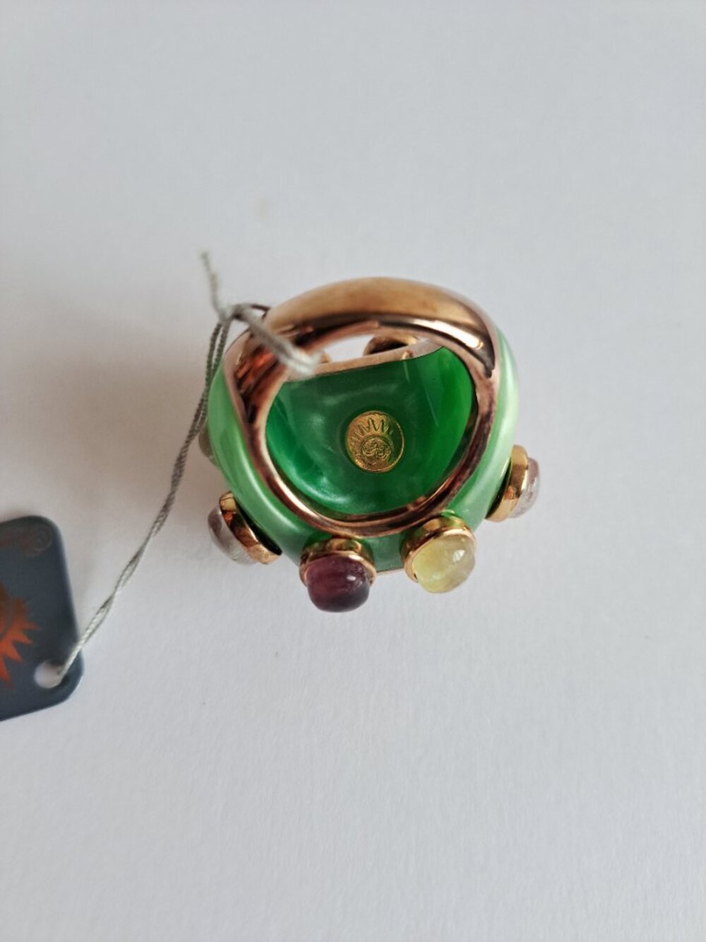 New Angelique de Paris Gold Plated Large Square Green Stones Ring Size 8 - Picture 11 of 17